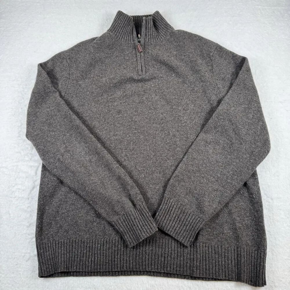 Bonobos Sweater Mens Size 2XL Brown 1/4 Zip Mock Neck Lambswool Knit Pullover